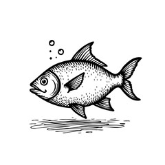 Monochrome aquatic fauna illustration portraying swimming with bubbles offering a timeless quality