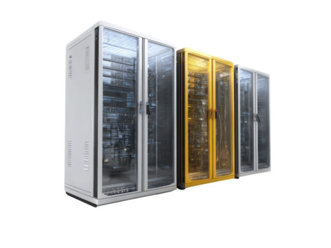 Modern data center server racks network technology, Isolated On White Background, Png Transparent - Powered by Adobe