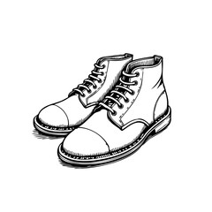 Monochrome vintage ankle boots illustration showcases stylish footwear with detailed stitching and