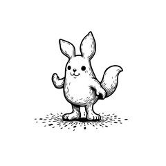 Playful animated creature waving welcomes with charm isolated on white background sketch drawing
