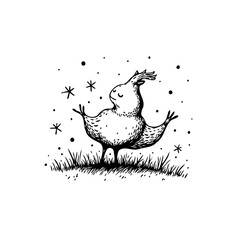 Quirky fowl amidst sparkling celestial specks a whimsical creature standing in textured grass