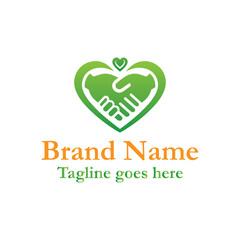 Handshake love logo. CMYK color mode for print. Fully vector file. Easy to download. Free font used.