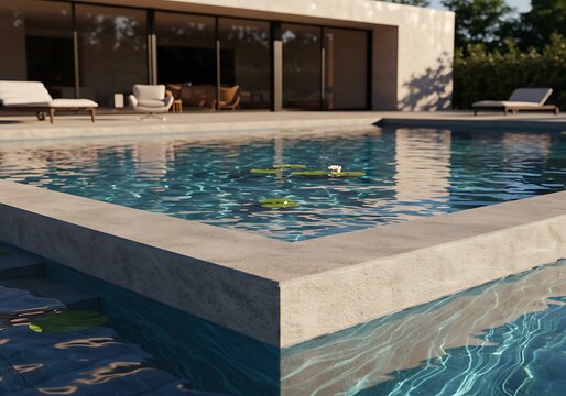 Mockup modern luxury villa with swimming pool and garden on a sunny day commercial usage