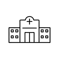 Hospital building icon represented in minimalistic line art  