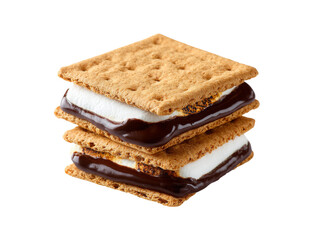 Delicious double stacked s'mores graham crackers marshmallow chocolate, Isolated On White Background, Png Transparent