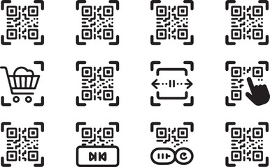 Obraz premium Set of QR Code Icons for Various Digital Functions