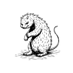 Whimsical creature illustration: A furry character standing, showing artistic expression in animal