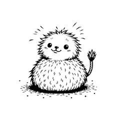 Whimsical creature illustration an adorable fuzzy being with a tail sitting playfully on sprinkled