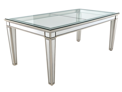 Mirrored Rectangular Dining Table with Glass Top mirrored frame modern furniture isolated on a transparent background