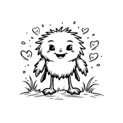 Whimsical furry friend cartoon illustration with affectionate hearts displaying warmth cuteness,