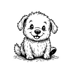 Whimsical line drawing of a charming puppy showcasing endearing character and playful innocence