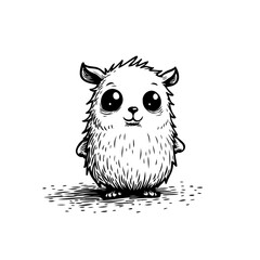 Whimsical little creature illustration a charming black and white animal with captivating eyes