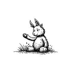 Whimsical monochrome illustration of a rabbit holding an object evoking a sense of wonder and