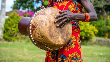 Close-up of a person playing a large drum