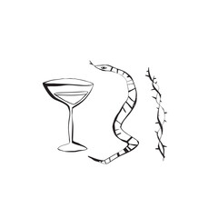 Hand drawn mystical snake and barbed wire with glass illustration for stickers stationery home decor Vector illustration