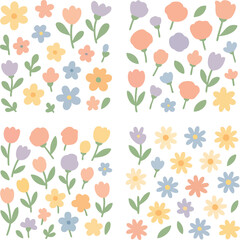 Obraz premium Pastel Floral Pattern with Various Flowers.