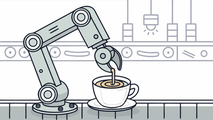 Robot arm automation pouring coffee cup machine learning artificial intelligence industry vector art
