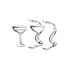 Hand drawn mystical snakes with glass illustration for stickers stationery home decor and boho design Vector illustration