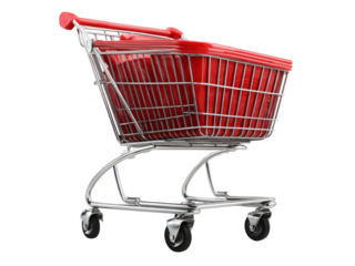 Red shopping cart isolated on black background retail commerce, Isolated On White Background, Png Transparent