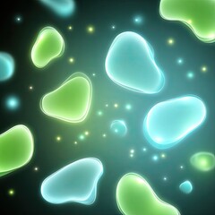 Abstract Luminous Green Blue Shapes Glowing in Dark Background