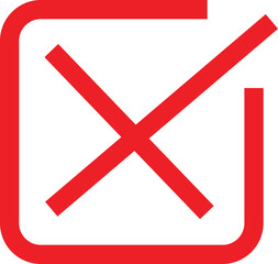 Obraz premium Red cross mark symbol inside square isolated on white background. Modern rejection icon for error, denial, or wrong action. Minimal design concept for cancellation illustration.