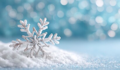 Delicate silver snowflake on blue background with white highlights, perfect for greeting cards and winter-themed designs