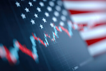 stock market chart and american flag
