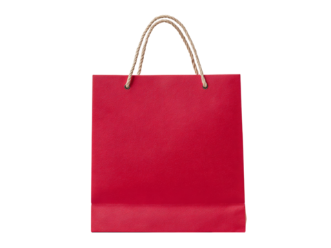 Red paper shopping bag with rope handles isolated on black background, Isolated On White Background, Png Transparent