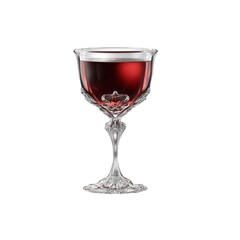 Elegant crystal wine glass filled with rich red liquid, perfect for luxury events, celebrations, and sophisticated beverage promotions, ideal for advertising