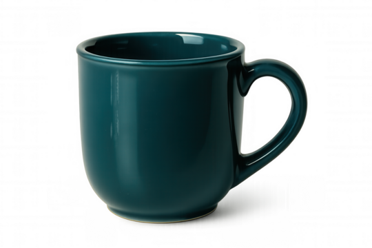 Teal ceramic mug isolated on transparent background, perfect for showcasing your designs or adding a touch of color to your projects