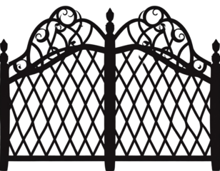  Decorative Iron Metal Gate Icon Silhouette, isolated on transparent background PNG