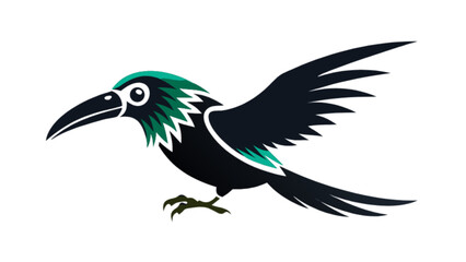 Illustration of a flying bird with green and black feathers vector graphic design for print and web use