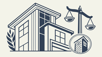 Real estate law firm logo design with scales of justice and house for legal services company branding