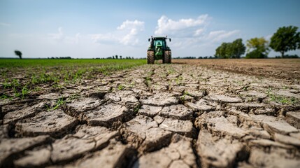 Fototapeta na wymiar Klimawandel Landwirtschaft – Traktor auf vertrocknetem Ackerboden 