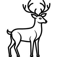 Vector Illustration of Deer with Antlers – Wildlife Outline Design