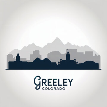 Greeley Skyline Silhouette &mdash; Colorado City with University and Rocky Mountain Backdrop Vector Illustration