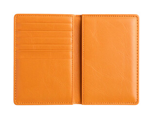 Top-Down View of Orange Leather Wallet, Folded with Visible Stitching, isolated on transparent background PNG