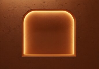 Mockup illuminated arched niche in a textured wall with warm ambient lighting commercial usage