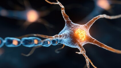 Detailed view of a neuron, highlighted with glowing center
