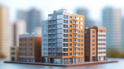 Fototapeta premium Miniature city model, multiple buildings, light, urban