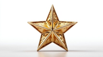 Fototapeta premium Gold metallic star icon, shiny symbol isolated on transparent background