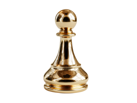 Front view 3D golden chess pawn icon isolated on transparent background PNN - Powered by Adobe
