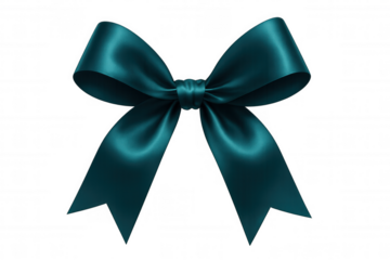 Teal silk bow presenting delicate elegance, floating against transparent background for seamless graphic design integration
