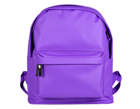 Purple School Backpack Front View, isolated on transparent background PNG
