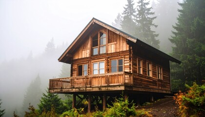 Cozy Wooden Cabin in Misty Forest Cabin in the Woods.