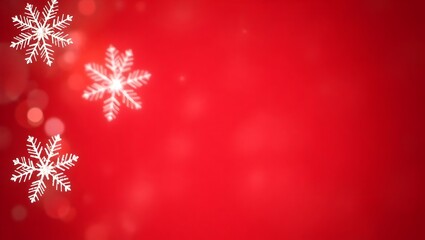 Elegant Red Background with Soft Glowing Snowflakes in Corner and Large Smooth Area for Holiday Copy