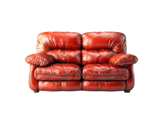 Luxurious red leather sofa two seater classic design, Isolated On White Background, Png Transparent