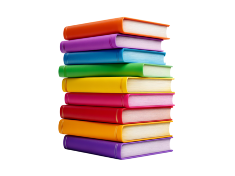 Stack of colorful books rainbow education knowledge literature, Isolated On White Background, Png Transparent