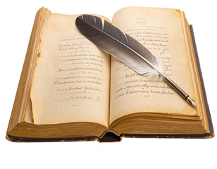 old book with feather and ink