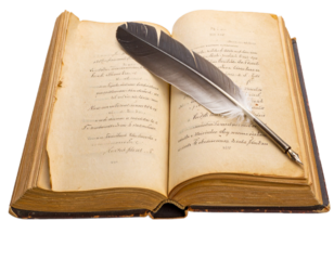 old book with feather and ink